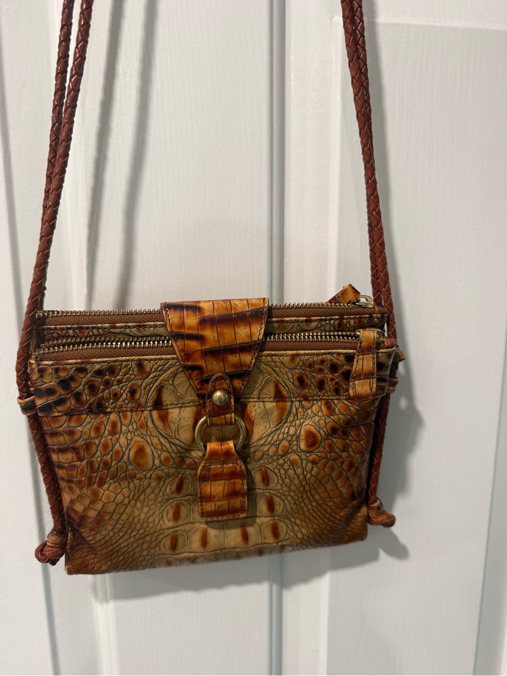 Brahmin Cognac Croc-Embossed Leather Crossbody
